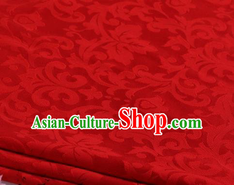 Asian Chinese Classical Chrysanthemum Leaf Pattern Design Red Satin Fabric Brocade Traditional Drapery Silk Material