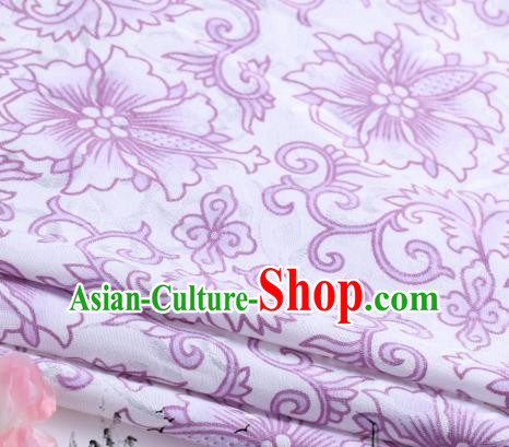 Asian Chinese Classical Purple Flowers Pattern Design Satin Fabric Brocade Traditional Drapery Silk Material