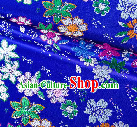 Asian Japanese Kimono Fabric Classical Flowers Pattern Design Royalblue Brocade Traditional Drapery Silk Material