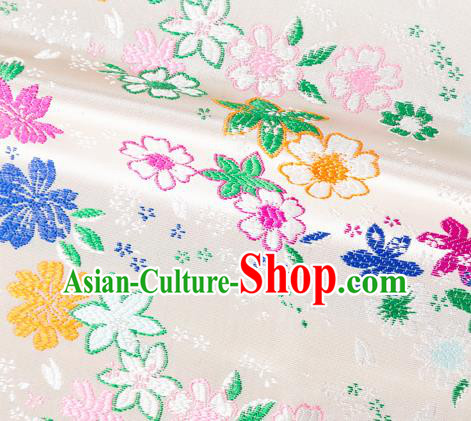 Asian Japanese Kimono Fabric Classical Flowers Pattern Design White Brocade Traditional Drapery Silk Material