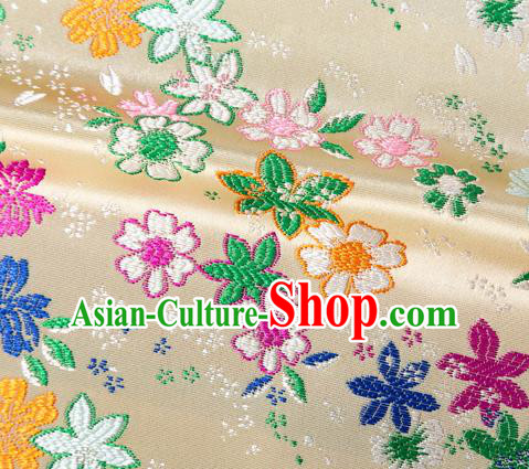 Asian Japanese Kimono Fabric Classical Flowers Pattern Design Beige Brocade Traditional Drapery Silk Material