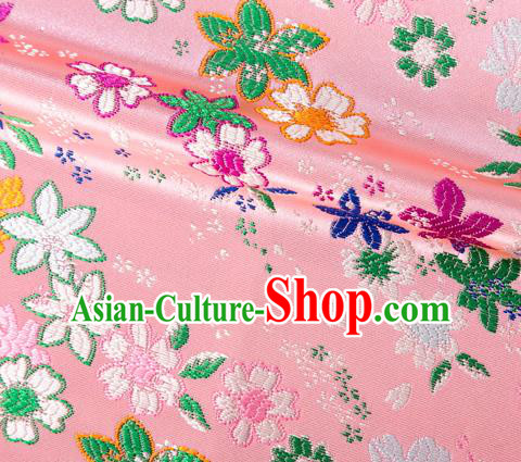 Asian Japanese Kimono Fabric Classical Flowers Pattern Design Pink Brocade Traditional Drapery Silk Material