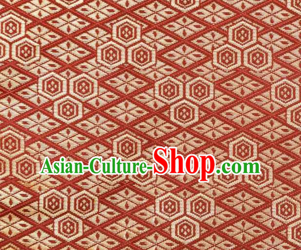 Asian Japanese Kimono Fabric Classical Pattern Design Red Brocade Traditional Drapery Silk Material