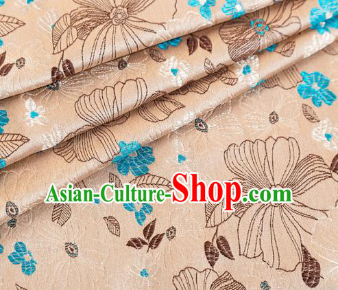 Asian Japanese Kimono Fabric Classical Pattern Design Champagne Brocade Traditional Drapery Silk Material