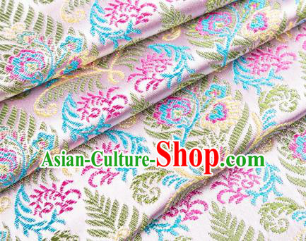 Asian Japanese Kimono Fabric Classical Pattern Design Pink Brocade Traditional Drapery Silk Material