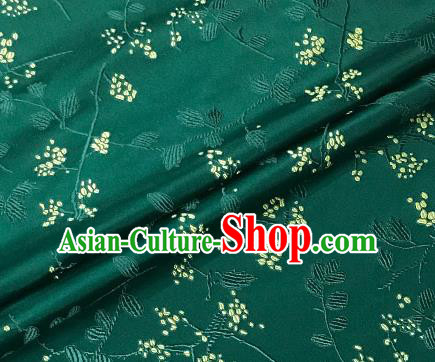 Asian Japanese Kimono Fabric Classical Pattern Design Deep Green Brocade Traditional Drapery Silk Material