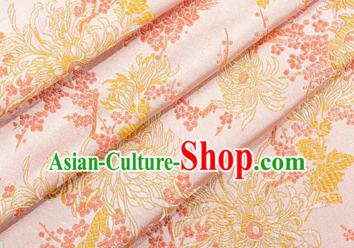 Asian Japanese Kimono Fabric Classical Chrysanthemum Pattern Design Pink Brocade Traditional Drapery Silk Material