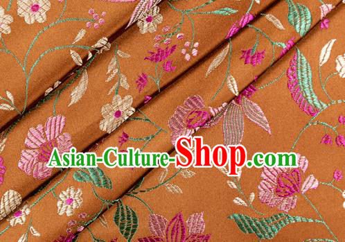 Asian Chinese Classical Embroidered Flowers Pattern Design Bronze Satin Fabric Brocade Traditional Drapery Silk Material