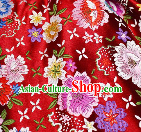 Asian Chinese Classical Peony Pattern Design Red Satin Fabric Brocade Traditional Drapery Silk Material