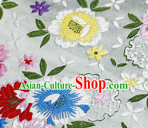 Asian Chinese Classical Peony Pattern Design White Satin Fabric Brocade Traditional Drapery Silk Material