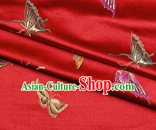 Chinese Classical Butterfly Lantern Pattern Design Red Satin Fabric Brocade Asian Traditional Drapery Silk Material