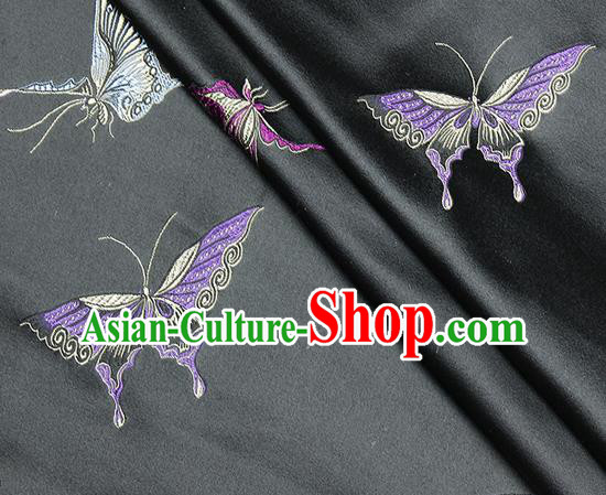 Chinese Classical Butterfly Lantern Pattern Design Black Satin Fabric Brocade Asian Traditional Drapery Silk Material