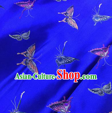 Chinese Classical Butterfly Lantern Pattern Design Royalblue Satin Fabric Brocade Asian Traditional Drapery Silk Material