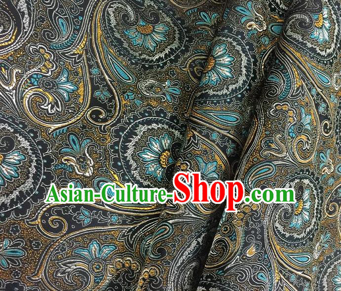 Chinese Classical Machetes Lantern Pattern Design Black Satin Fabric Brocade Asian Traditional Drapery Silk Material