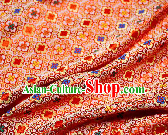 Asian Japanese Kimono Satin Fabric Classical Pattern Design Red Brocade Damask Traditional Drapery Silk Material