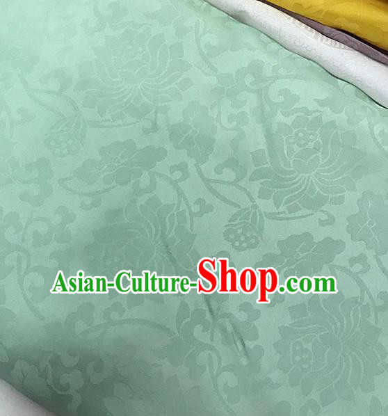 Chinese Tang Suit Green Brocade Classical Lotus Pattern Design Satin Fabric Asian Traditional Drapery Silk Material