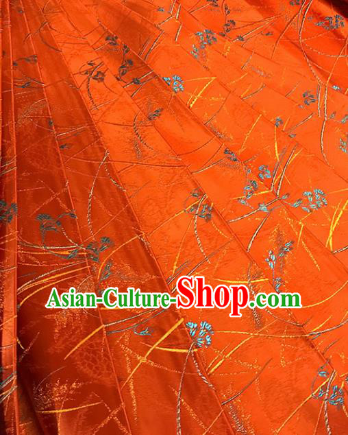 Chinese Tang Suit Orange Brocade Classical Pattern Design Satin Fabric Asian Traditional Drapery Silk Material