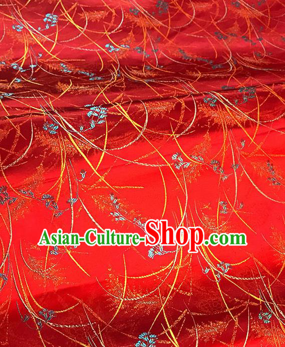 Chinese Tang Suit Red Brocade Classical Orchid Pattern Design Satin Fabric Asian Traditional Drapery Silk Material
