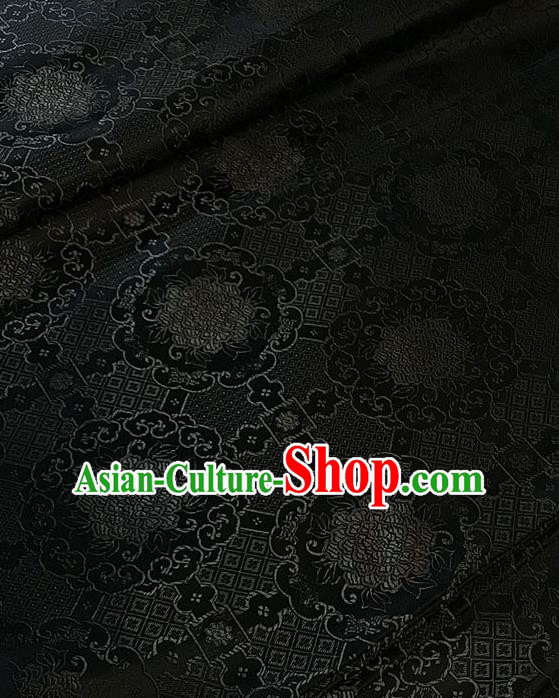 Chinese Tang Suit Black Brocade Classical Buddhism Lotus Pattern Design Satin Fabric Asian Traditional Drapery Silk Material