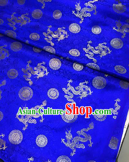 Chinese Tang Suit Royalblue Brocade Classical Dragons Pattern Design Satin Fabric Asian Traditional Drapery Silk Material