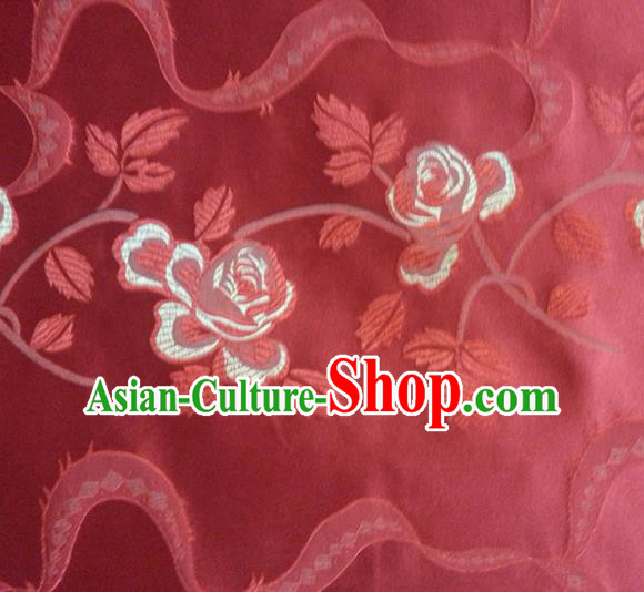 Chinese Classical Roses Pattern Design Satin Fabric Tang Suit Red Brocade Asian Traditional Drapery Silk Material