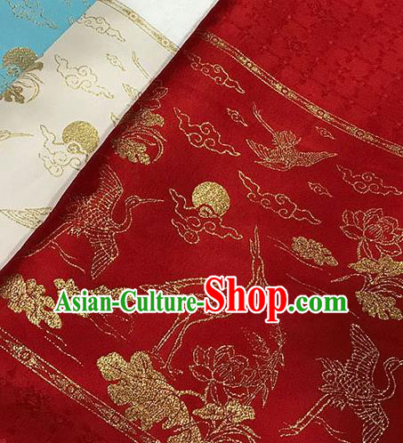 Chinese Hanfu Dress Red Brocade Classical Crane Lotus Pattern Design Satin Fabric Asian Traditional Drapery Silk Material