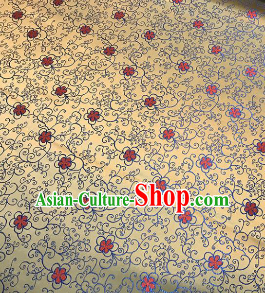 Chinese Hanfu Dress Golden Brocade Classical Flowers Pattern Design Satin Fabric Asian Traditional Drapery Silk Material