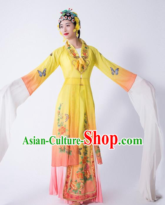 Chinese Traditional Dance Yellow Dress Classical Dance Water Sleeve Beijing Opera Costume for Women