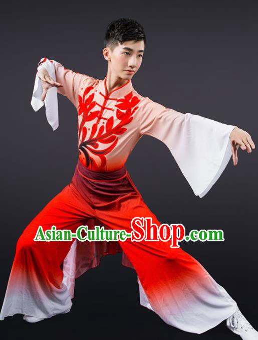 Chinese Traditional National Dance Red Clothing Classical Dance Stage Performance Costume for Men