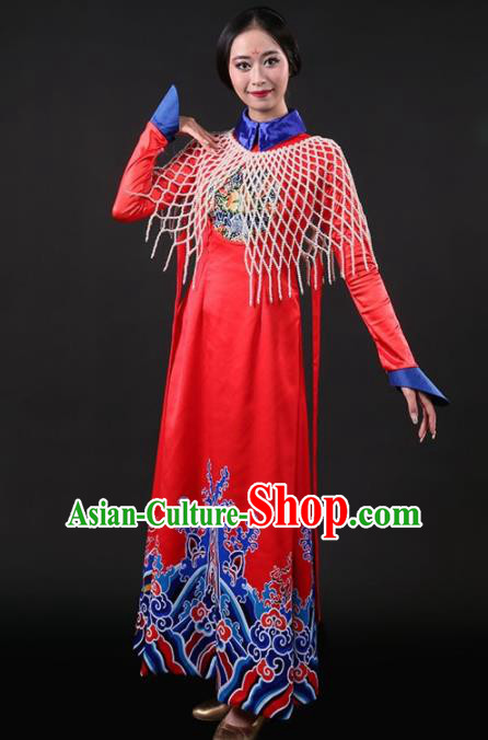 Chinese Traditional Qing Dynasty Palace Lady Red Dress Classical Dance Stage Performance Costume for Women