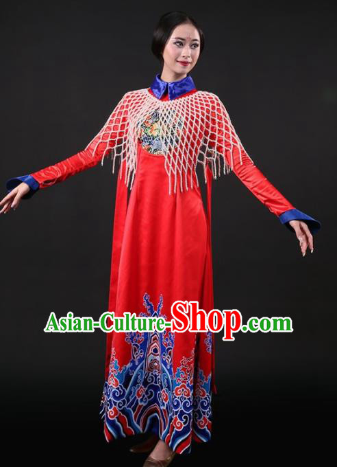 Chinese Traditional Qing Dynasty Palace Lady Red Dress Classical Dance Stage Performance Costume for Women