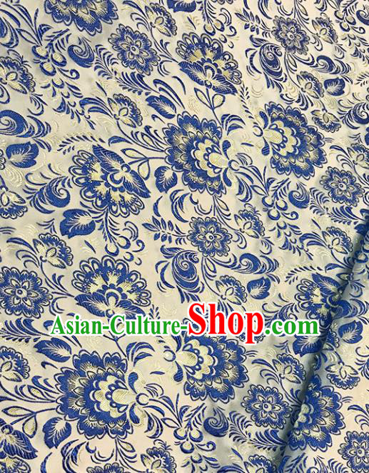 Chinese Tang Suit White Brocade Classical Hibiscus Pattern Design Satin Fabric Asian Traditional Drapery Silk Material
