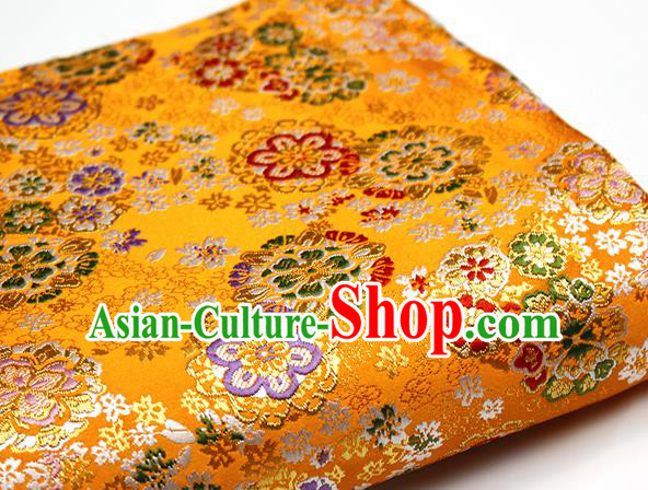 Asian Japanese Kimono Satin Fabric Classical Sakura Pattern Design Golden Brocade Damask Traditional Drapery Silk Material