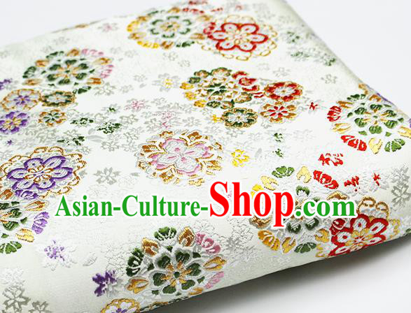 Asian Japanese Kimono Satin Fabric Classical Sakura Pattern Design White Brocade Damask Traditional Drapery Silk Material