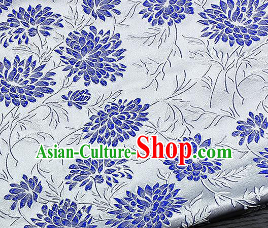 Chinese Classical Hibiscus Pattern Design White Satin Fabric Brocade Asian Traditional Drapery Silk Material