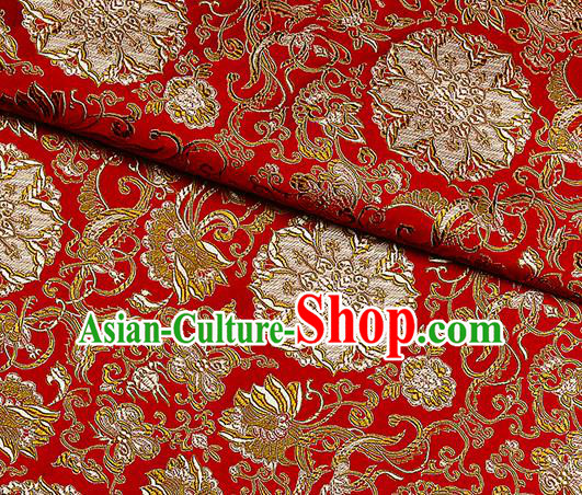 Chinese Classical Rosette Pattern Design Satin Fabric Red Brocade Asian Traditional Drapery Silk Material