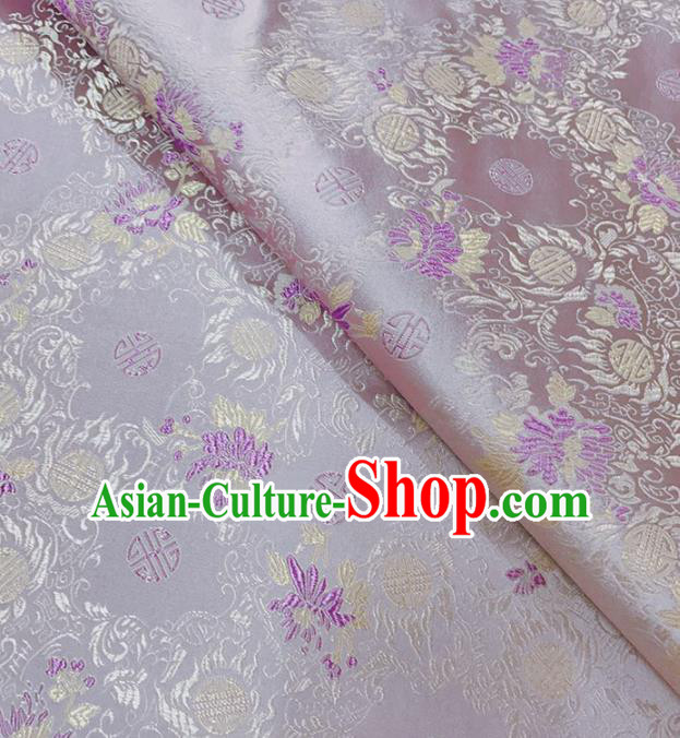 Chinese Classical Pattern Design Lilac Satin Fabric Brocade Asian Traditional Drapery Silk Material
