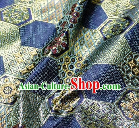 Asian Japanese Classical Tortoise Shell Pattern Design Navy Brocade Kimono Satin Fabric Damask Traditional Drapery Silk Material