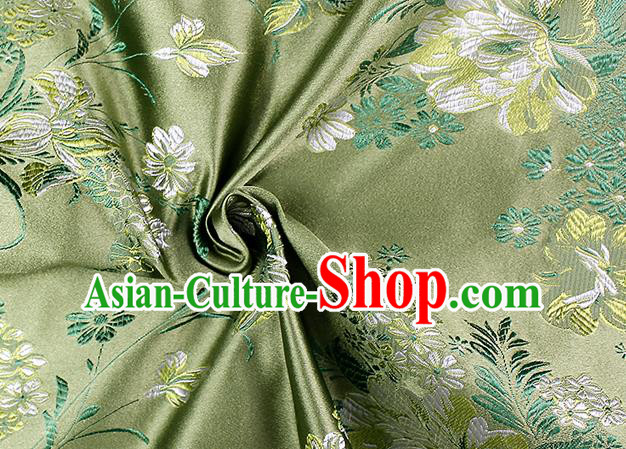 Chinese Classical Peony Pattern Design Green Satin Fabric Brocade Asian Traditional Drapery Silk Material