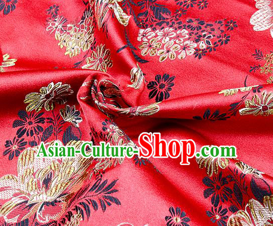 Chinese Classical Peony Pattern Design Red Satin Fabric Brocade Asian Traditional Drapery Silk Material