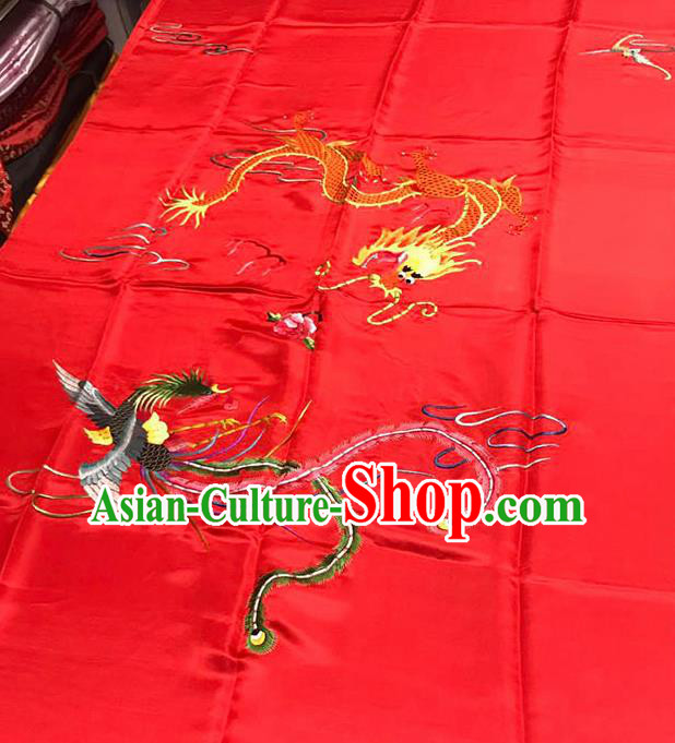 Chinese Classical Dragon Phoenix Pattern Design Red Satin Fabric Brocade Asian Traditional Drapery Silk Material