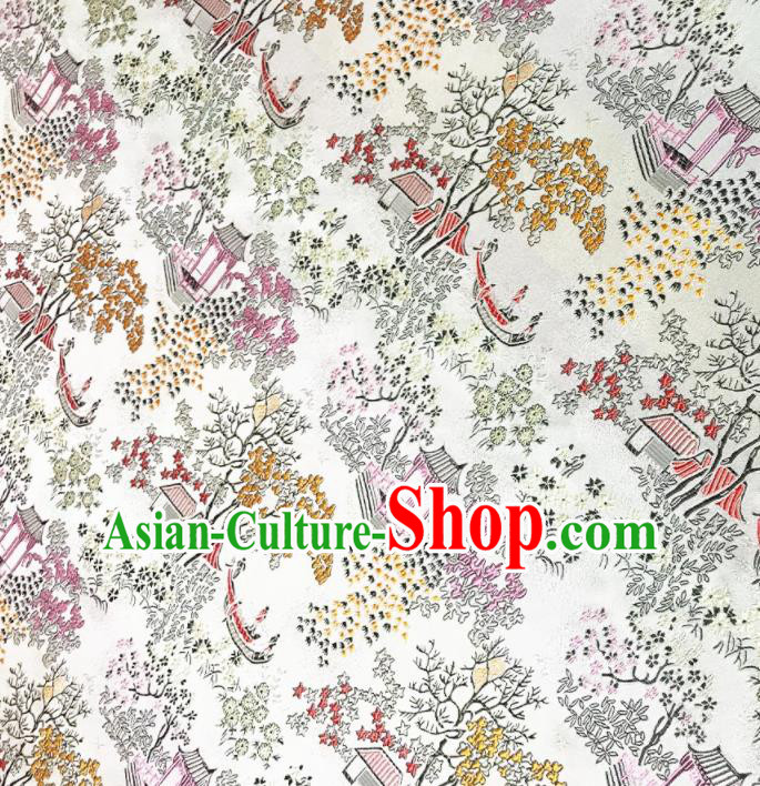 Chinese Classical Royal Pattern Design White Satin Fabric Brocade Asian Traditional Drapery Silk Material