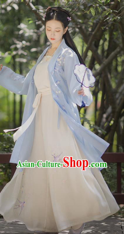 Asian Chinese Ancient Embroidered Hanfu Dress Traditional Song Dynasty Young Lady Historical Costume for Women