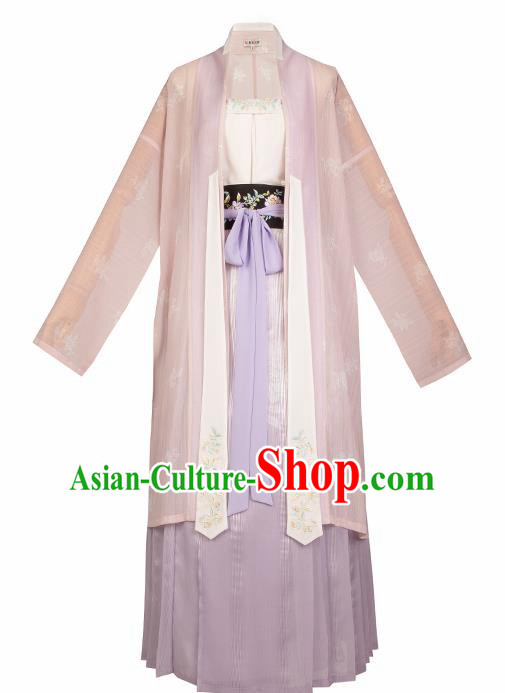 Asian Chinese Ancient Young Mistress Embroidered Hanfu Dress Traditional Song Dynasty Historical Costume for Women