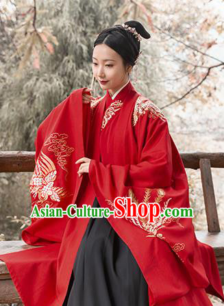 Asian Chinese Ancient Wedding Embroidered Red Hanfu Dress Traditional Ming Dynasty Court Princess Historical Costume for Women