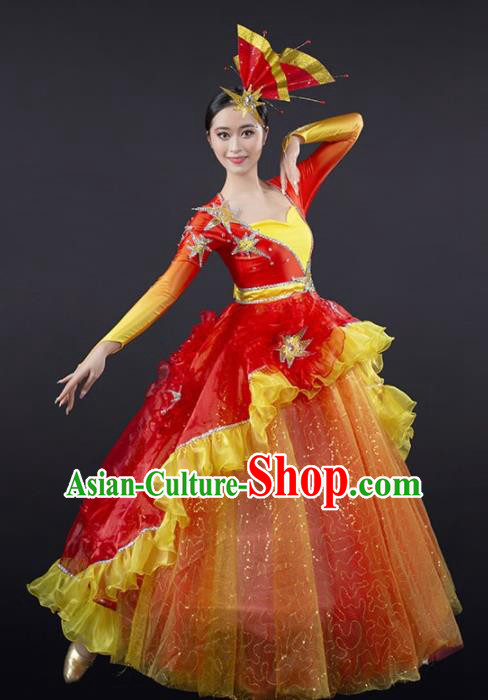 Chinese Spring Festival Gala Modern Dance Red Veil Dress Opening Dance Stage Performance Costume for Women