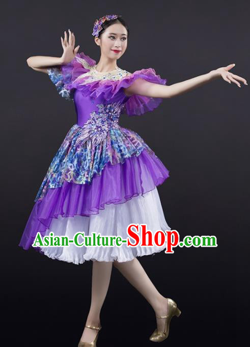 Chinese Spring Festival Gala Modern Dance Purple Dress Opening Dance Stage Performance Costume for Women