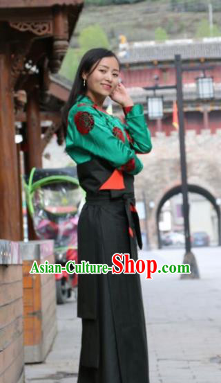 Chinese Traditional Zang Nationality Female Dress Grey Tibetan Robe Ethnic Dance Costume for Women