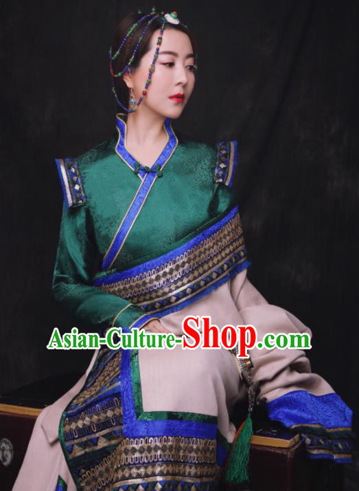 Chinese Traditional Ethnic Bride Royalblue Tibetan Robe Zang Nationality Female Dress Costume for Women