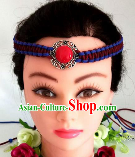 Chinese Traditional Mongol Nationality Weave Hair Clasp Mongolian Ethnic Dance Headband Accessories for Women